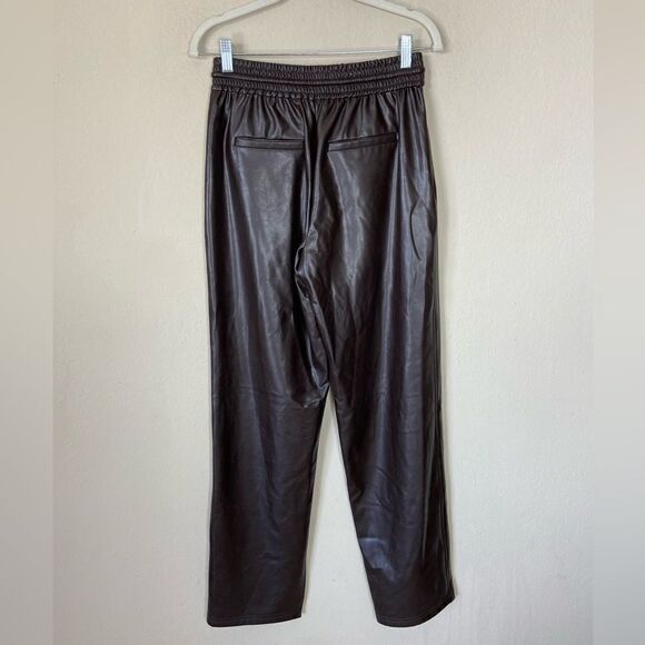 A.L.C. Leo Brown Faux Leather Brown Pants Wide Straight Leg Ankle Size 0 - Picture 9 of 13